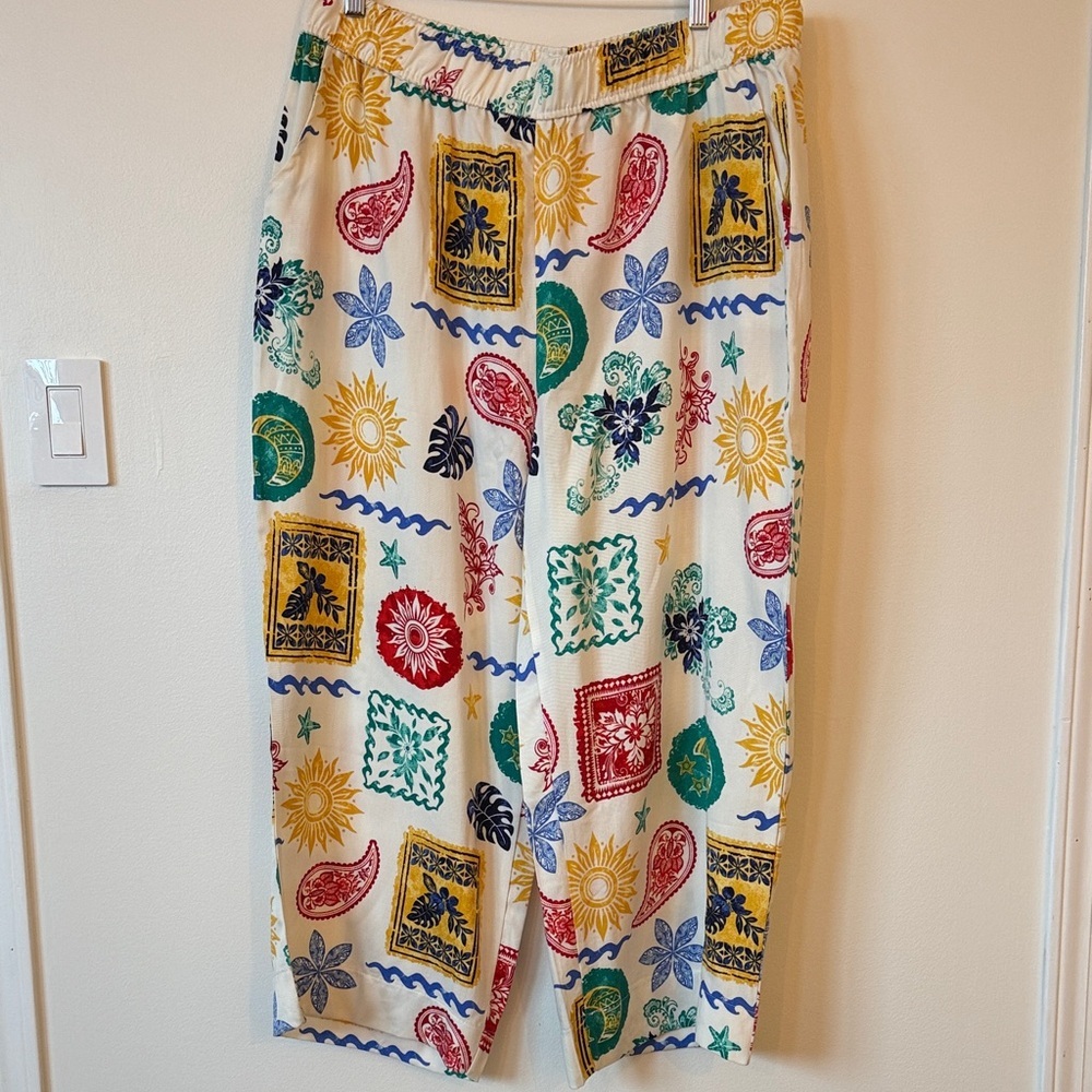 Jules & Leopold Multicolor Wide Leg Capris Pants Tropical Vacation Casual  XL